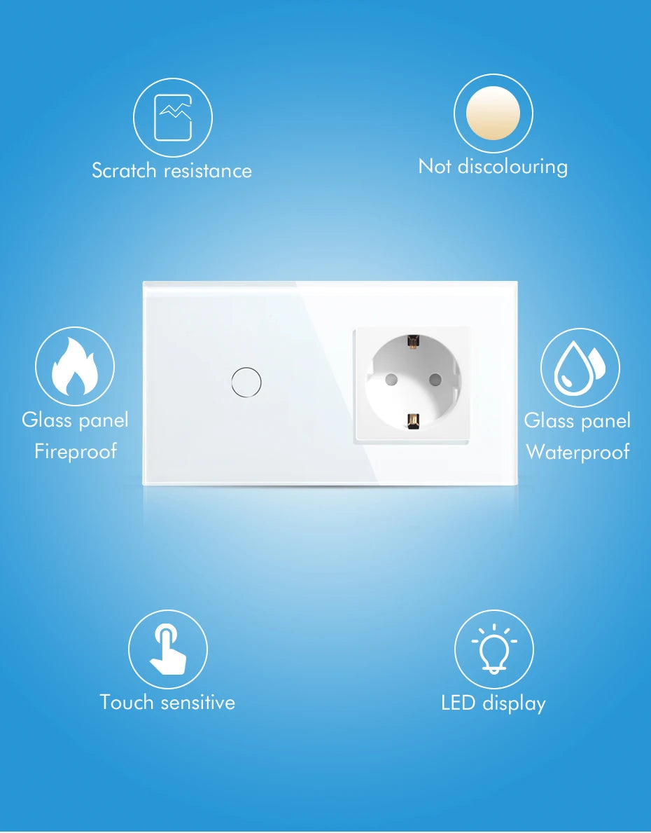 Bseed EU Zigbee Touch Switch 1/2/3Gang 2Way Smart Light Switch Wall Socket USB Type-C Charge Port Tuya Google Home Alexa Control