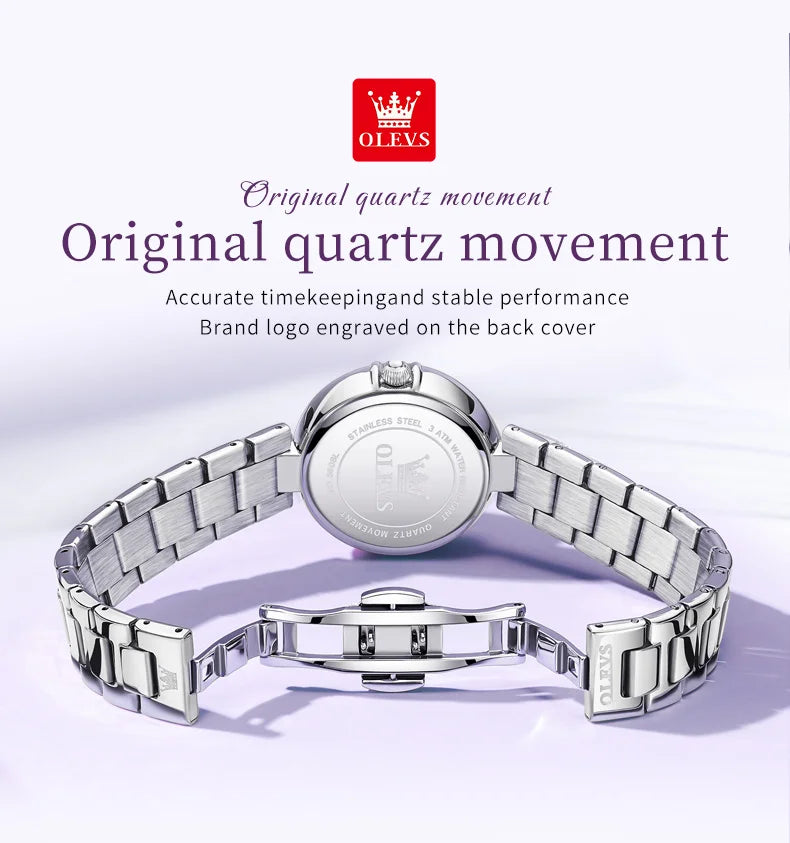 OLEVS 5608 Retro Style Quartz Watch for Women Elegant Steel Strap Auto Date Waterproof Luminous Luxury Ladies Wristwatch