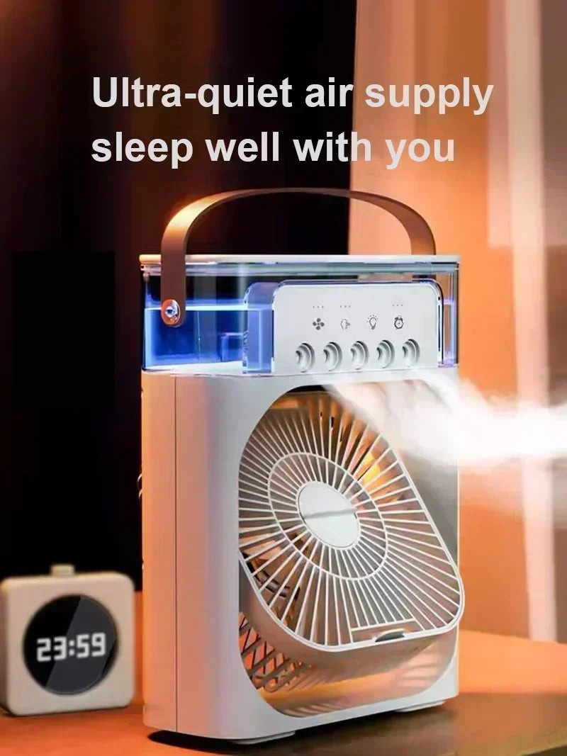 Summer Cooling Fan 3 In 1 Portable Desktop Humidifier USB Mini Air Conditioners Night Light Water Mist For Home, Office