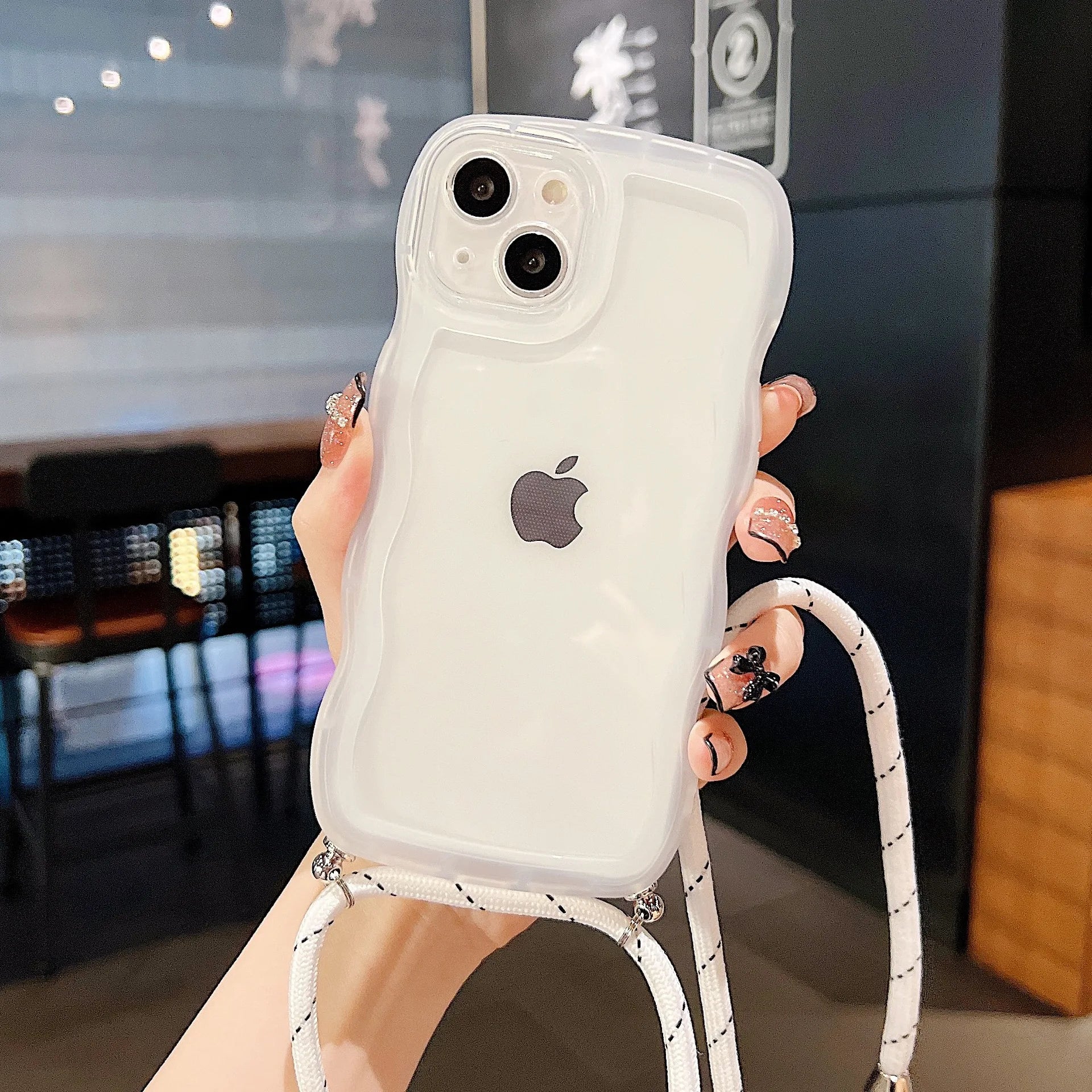Crossbody Necklace Strap Lanyard Cord Phone Case For iPhone 17 16 15 14 13 12 11 Pro Max XR XS 7Plus Soft Cute Curly Wave Cover