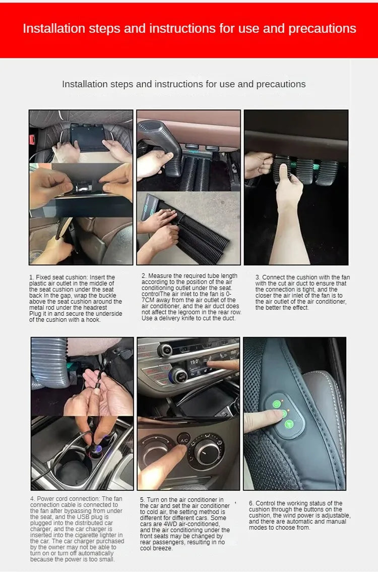New Ventilated 12V 24V Cooling Car Seat Cushion Air Conditioned Heat Dissipation Ice Silk Pad Universal For Cars SUVs Trucks