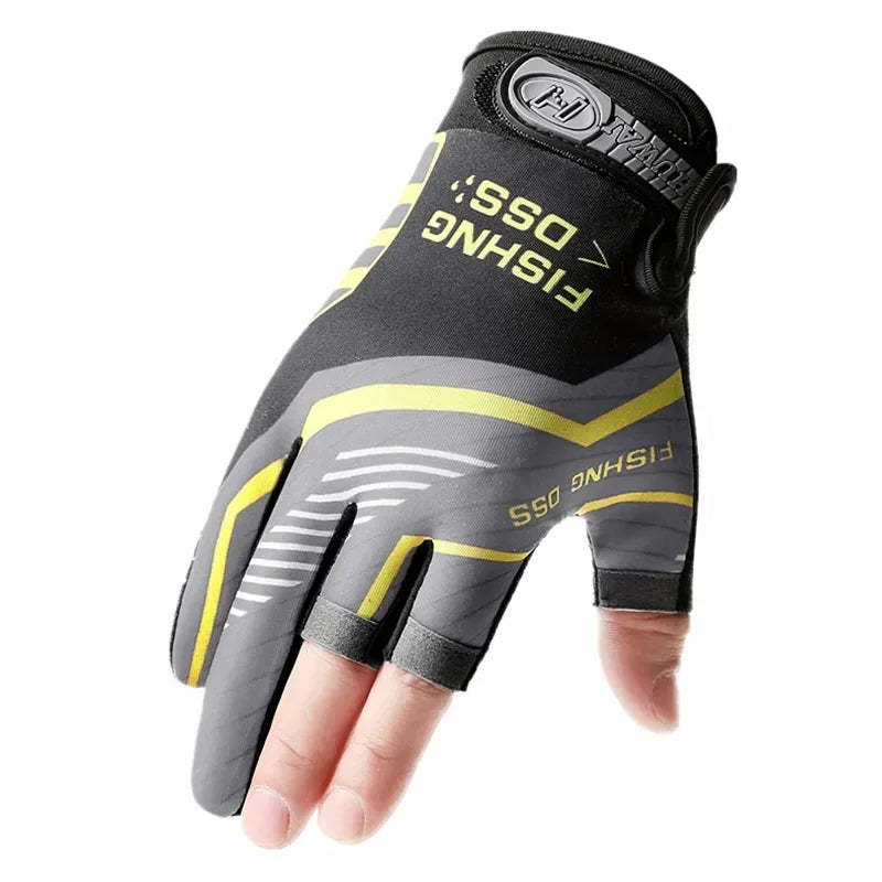 1 Pair Fishing Gloves for Men Summer Fishing Road Sub Sunscreen and Anti Slip Ice Silk Breathable Thin Three Finger Cut Gloves