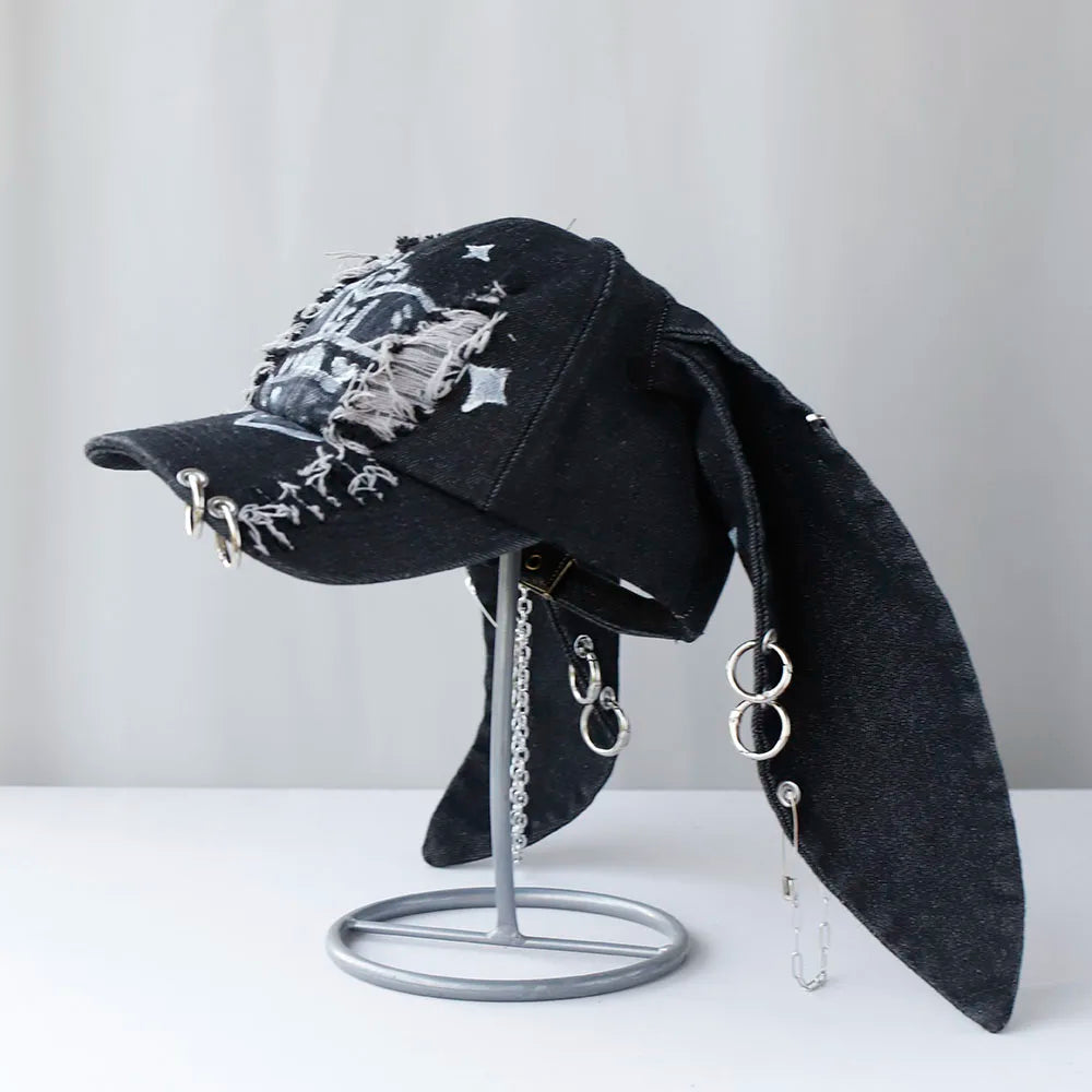 Designer Graffiti Devil Ears Denim Baseball Caps Men Women Autumn Personality Versatile Retro Ripped Style Hip Hop Men's Hat