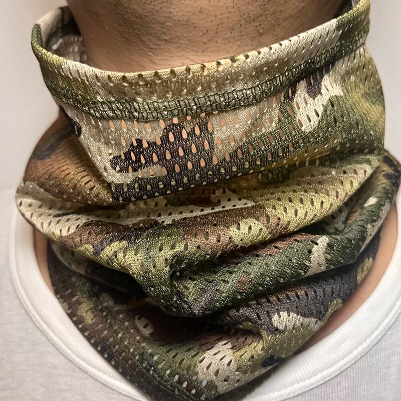 Outdoor Cycling Hiking Camping Sunscreen Breathable Faceshield with Large Mesh Windproof Neckerchief Camo Mask Neck Gaiter Cover