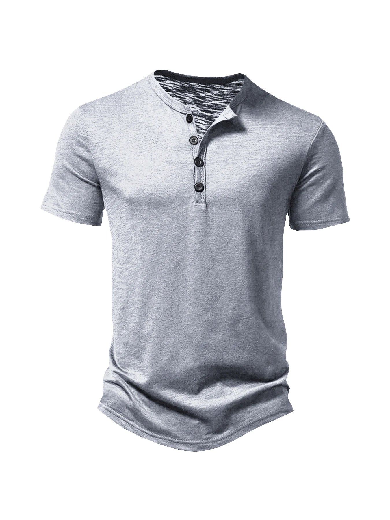 Henley Collar Summer Men's Casual Solid Color O-Neck Short Sleeve Men Thin T-shirts Soft Home Clothes Basic T-shirt Male