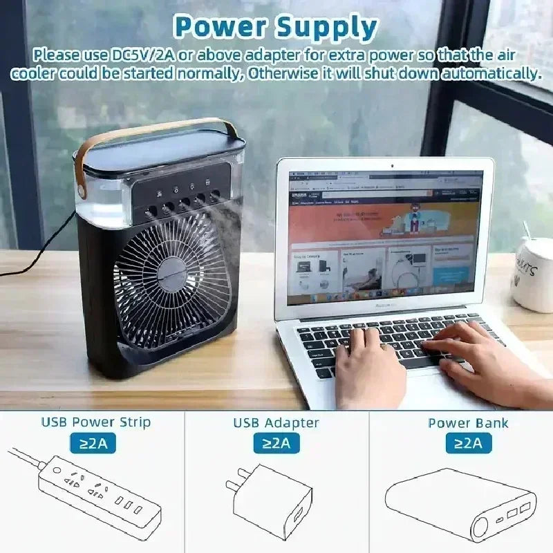 Summer Cooling Fan 3 In 1 Portable Desktop Humidifier USB Mini Air Conditioners Night Light Water Mist For Home, Office