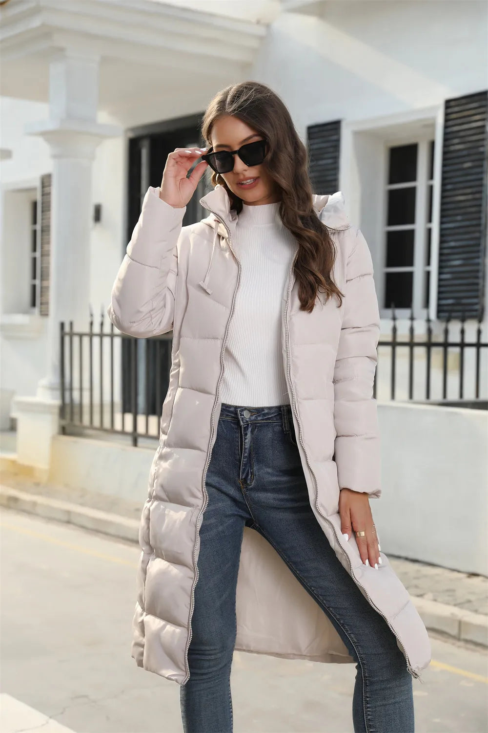 Winter Hooded Women's Cotton Padded Jacket Mid-length Keep Warm Coats Thickened Slim Fit Outwear