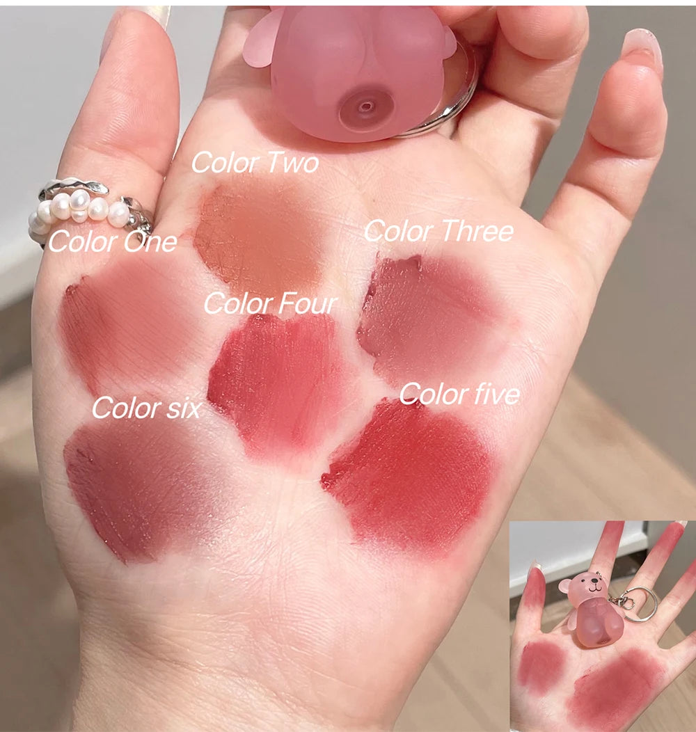 ART VALUE Cute Bear Liquid Lipstick Keychain Matte Nude Sexy Red Lipgloss Lasting Non-stick Cup Lipstick Makeup Lip Stain Tint