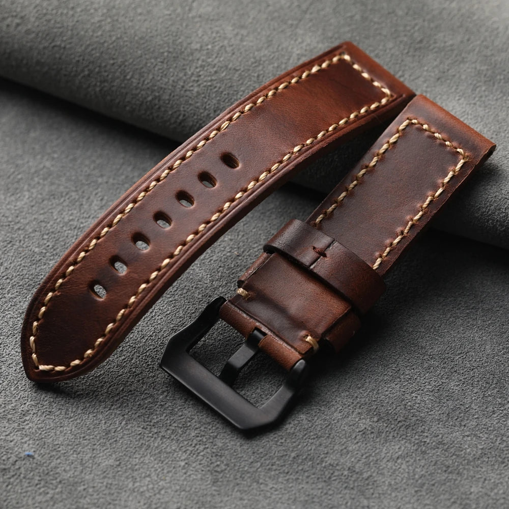 Handmade Layer Cowhide Leather Strap Suitable For Bronze Watchband 20 22 24 26MM Thickened sSoft Leather Retro Style Men Bracele