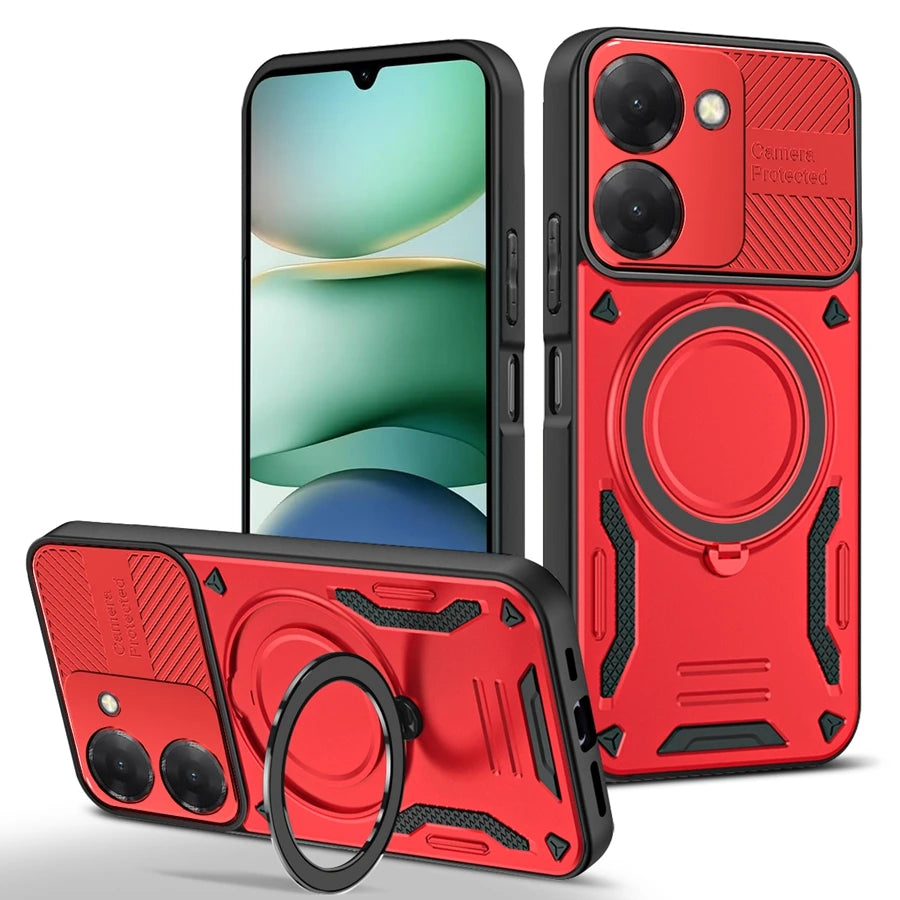 Solid Armor Shockproof Magnetic Case For Xiaomi Redmi 15C 15 A5 14C Note 14S 14 13 Pro Plus 5G Car Holder Ring Stent Phone Cover