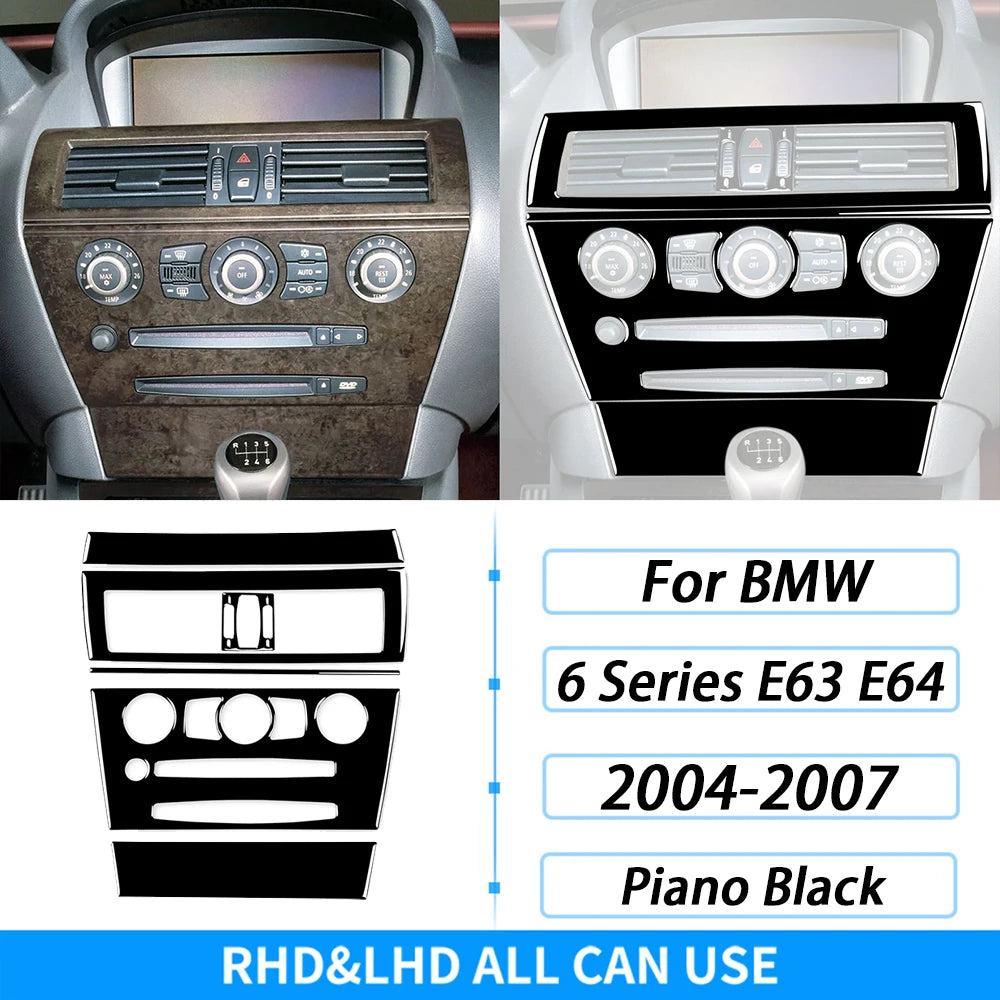 For BMW M6 6 Series E63 E64 2004-2010 Piano Black Gear Shift Air Outlet Window Lift Panel Set Car Interior Accessories Sticker