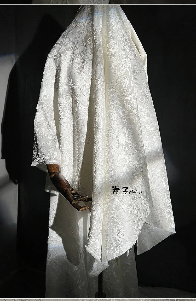 Jacquard Fabric Blackwhite Linear Plant Texture Embroidery Outerwear Suit Clothing Designer Cloth Diy Sewing Polyester Material