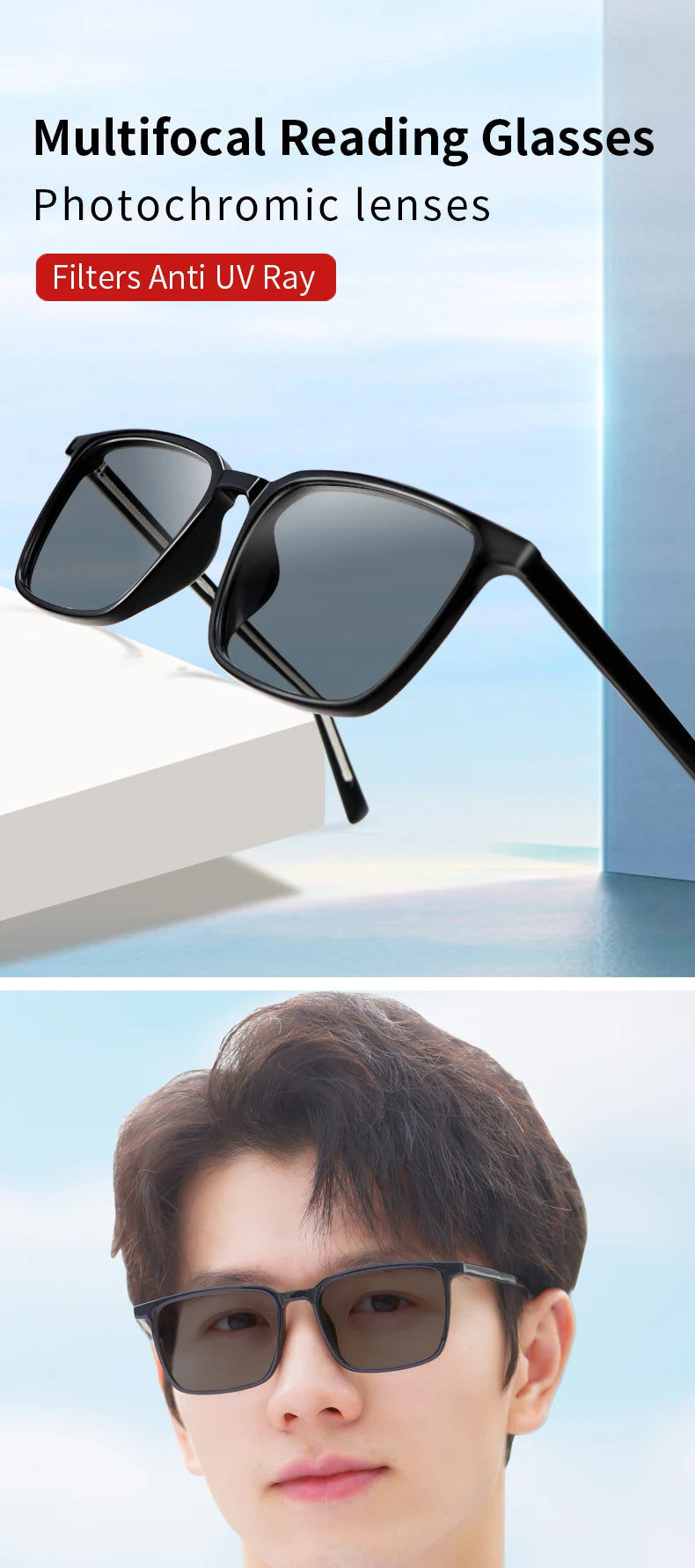 Photochromic Progressive Multifocus Computer Reading Glasses  Transition UV Sunglasses Anti Glare Sun Reader for Women Men