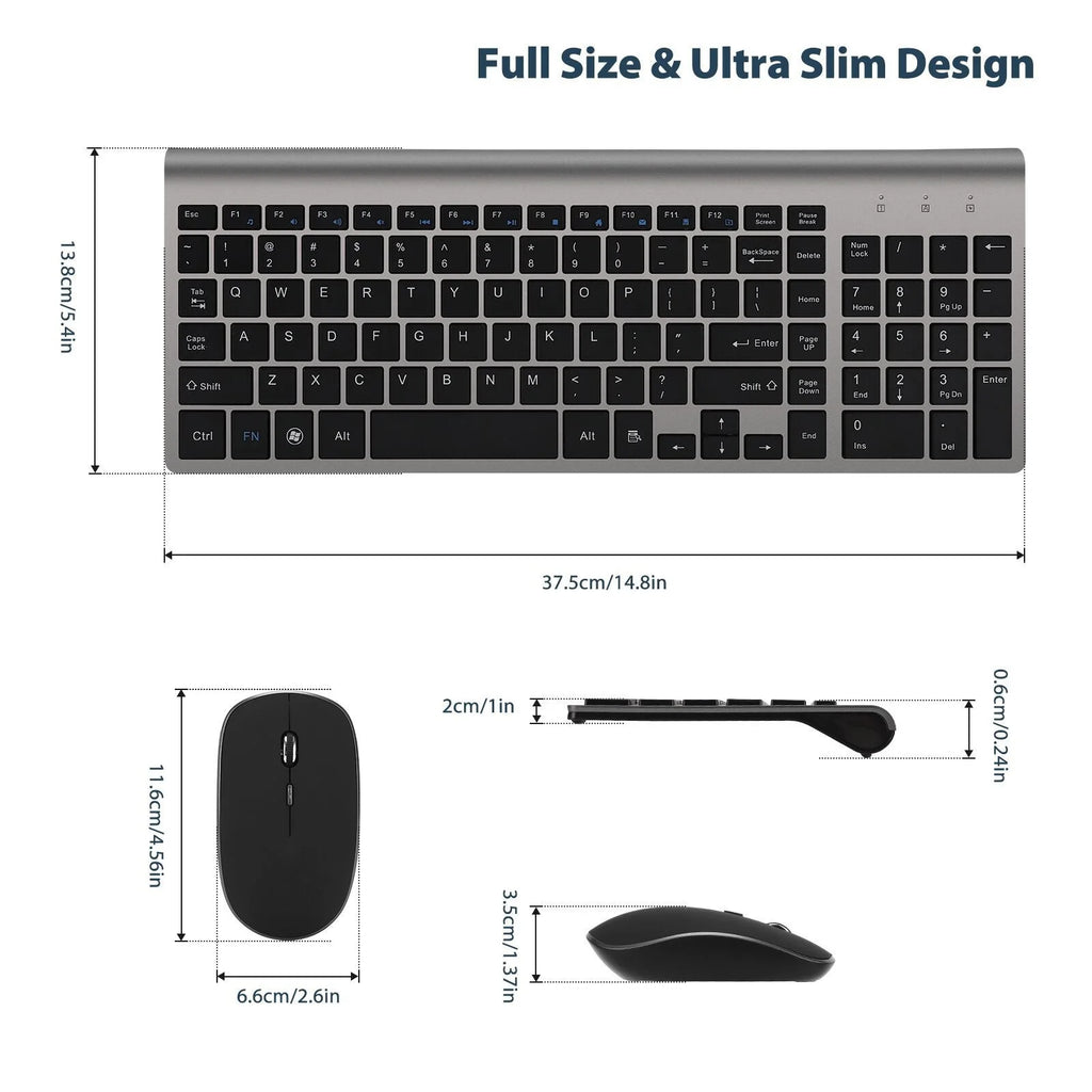 Jomaa Russian Spain Wireless Keyboard and Mouse Combo 2.4G Full Size Silent Button Keyboard Mouse Set for Laptop PC Computer