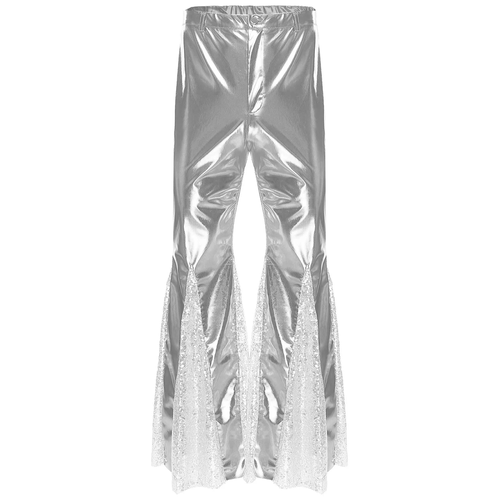 Mens Shiny Metallic 70s Disco Pants Hippie Vintage Costume Dance Party Sequins Bell Bottoms Stage Performance Flared Pants