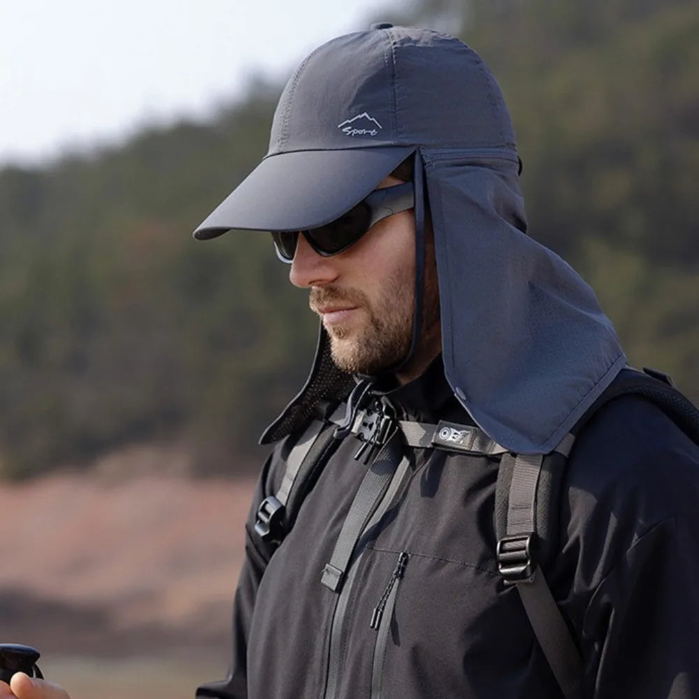 Portable Face Mask Man Sun Hat Mesh Breathable Sun-cream Bucket Hat Detachable Shawl Wide Brim Outdoor Fishing Cap Man Woman