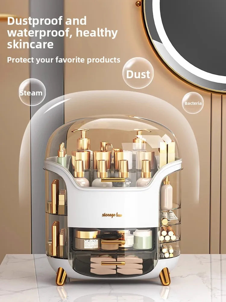 Dustproof Cosmetic Storage Box Integrated Desktop Makeup Case Lipstick Box Skincare Product Rack Elegant Design