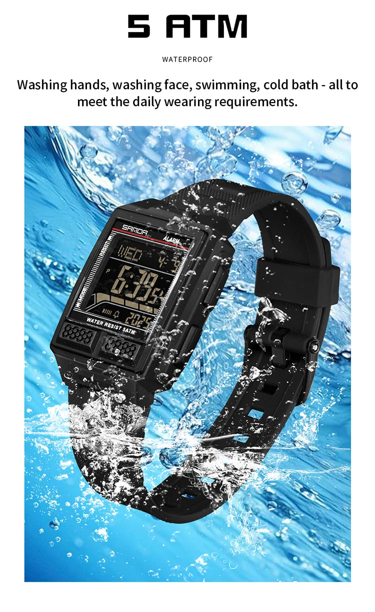 SANDA 2212 Fashion Electronic Watch Alarm Clock Luminous Calendar Water Resistant Shockproof Sports Digital Watches for Man