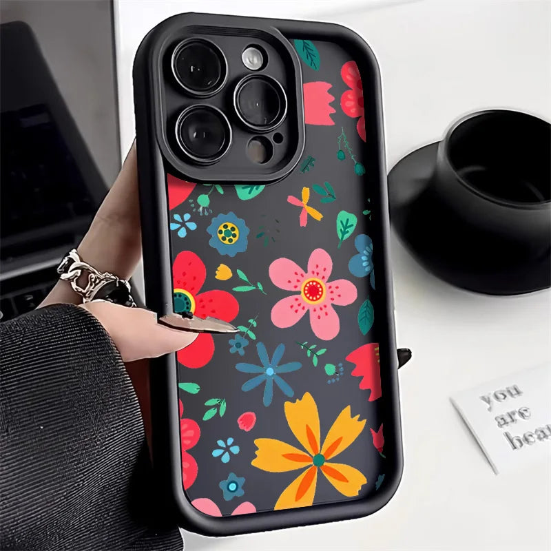 Matte Silicone Flower Phone Case For iPhone SE 2020 2022 16 15 14 13 12 11 Pro Max XR XS X 7 8 Plus Shockproof Soft Cover Fundas