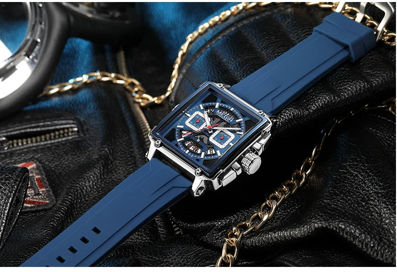 MEGIR Sport Watches for Men Waterproof Quartz Military Wristwatches Square Dial Male Chronograph Watch 24-hour Reloj Hombre 2233