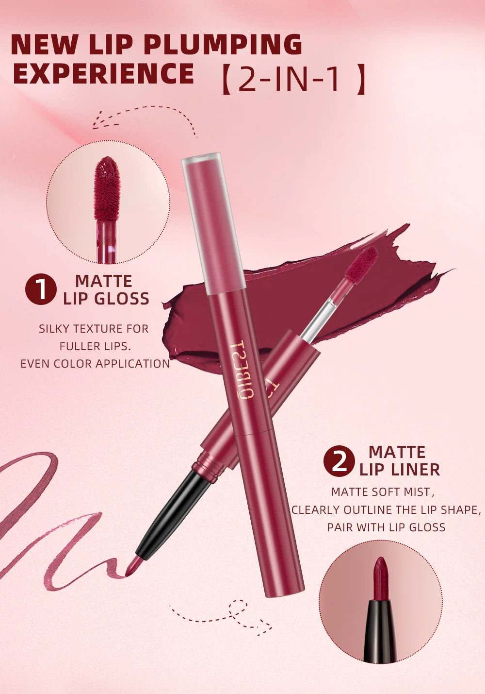 6 Colors Double-end Lip Gloss Waterproof Lipstick Pencil Long Lasting Sexy Red Lipgloss Beauty Matte Lip Liner Pen Lips Makeup