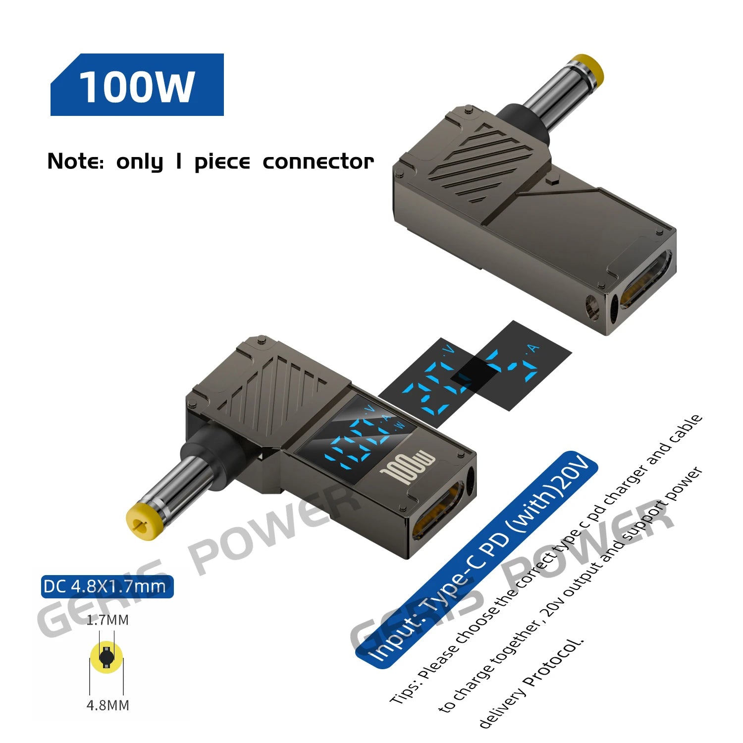 100W USB Type C Fast Charging Adapter Plug Connector Universal USB C to DC Laptop Charger Converter for Lenovo Dell Asus Hp Acer