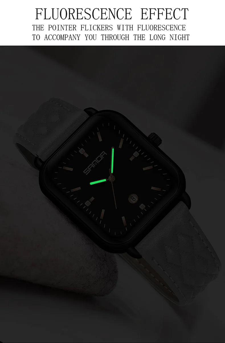 SANDA 1134 Women's Square Quartz Watch Black Fashion Crystal Waterproof Date Pointer Wristwatches for Ladies Watches Gift