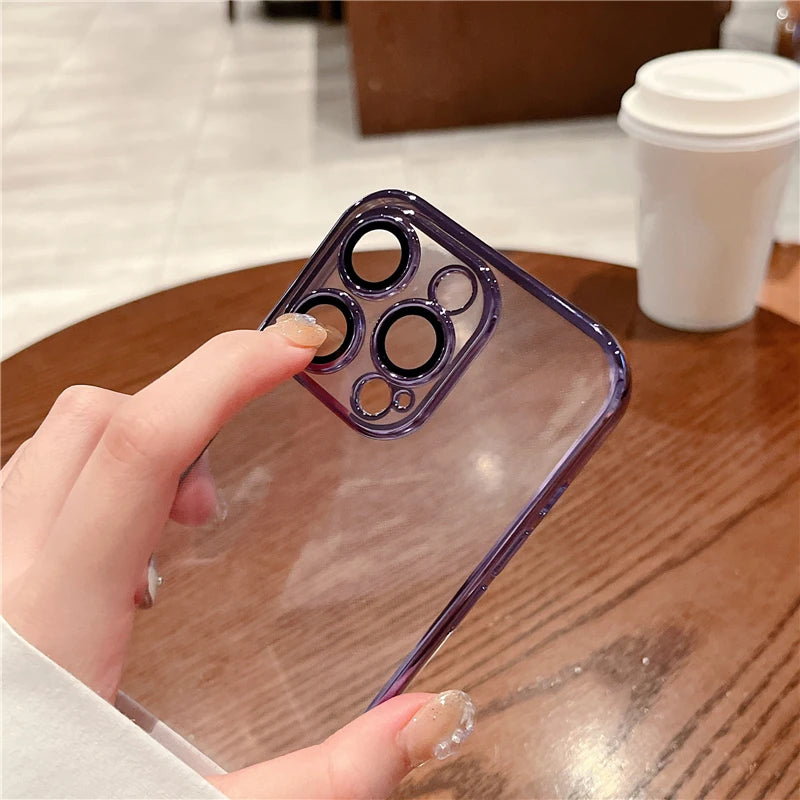 Luxury Plating Clear Silicone Case For iPhone 15 14 13 12 11 Pro X XR XS Max 7 8 Plus SE Mini Shockproof Transparent Soft Cover