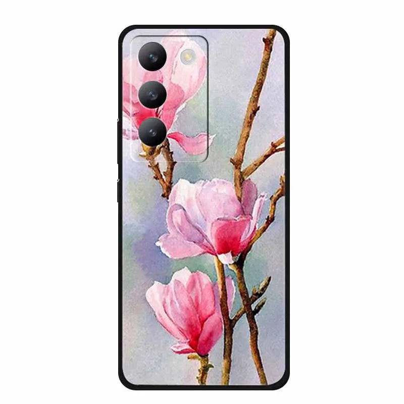 For vivo V40 SE Case Luxury TPU Soft Silicone Phone Back Cover for vivo V40 SE 5G Protective Shockproof Flowers Girl Cute Coque