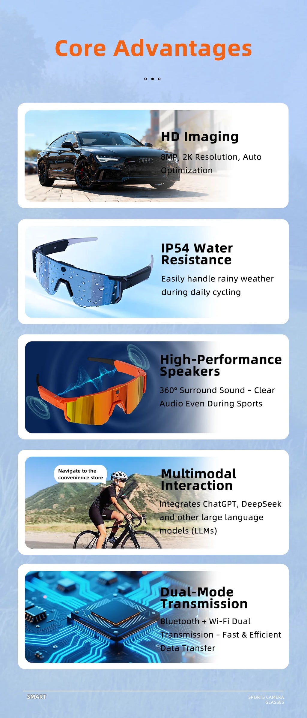 New Ai Intelligent Glasses For Outdoor Cycling Goggles With 800w Camera And High-definition Anti Shake Mini Recording Glasses