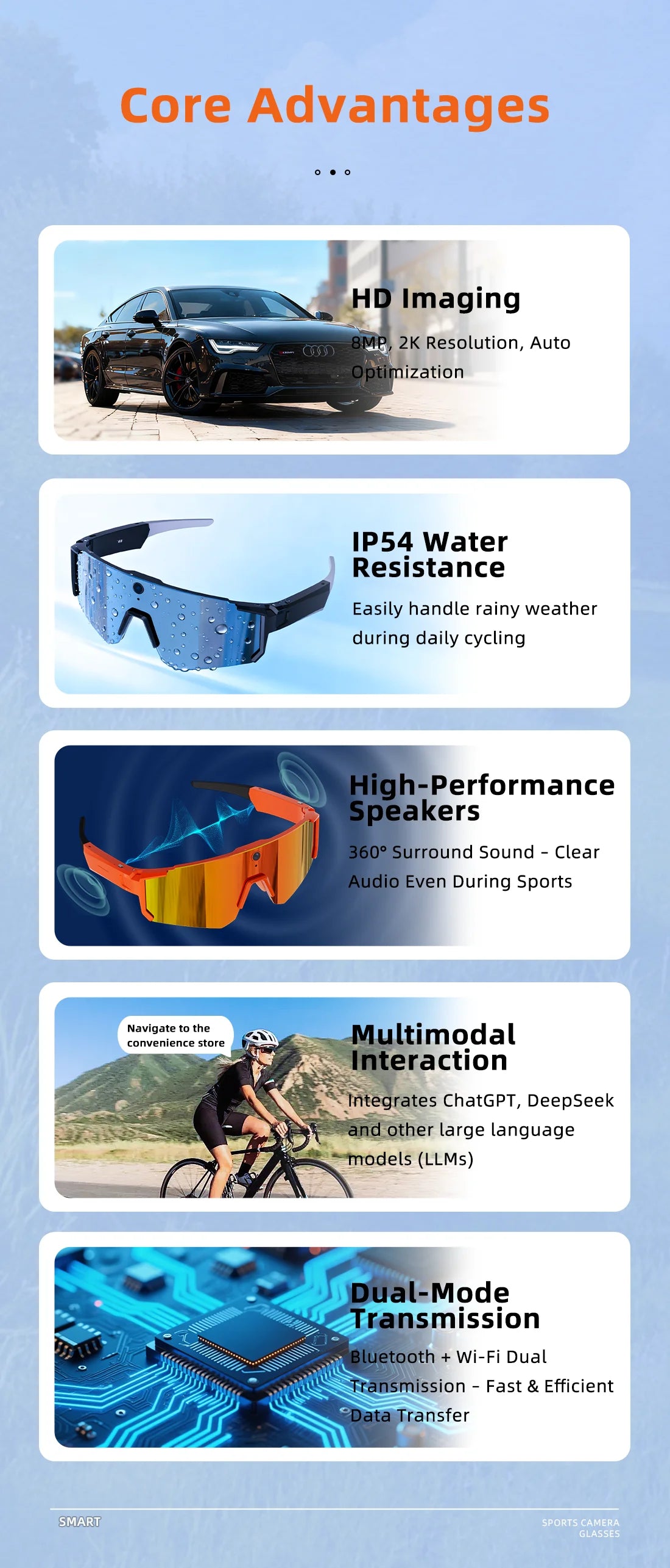 New Ai Intelligent Glasses For Outdoor Cycling Goggles With 800w Camera And High-definition Anti Shake Mini Recording Glasses