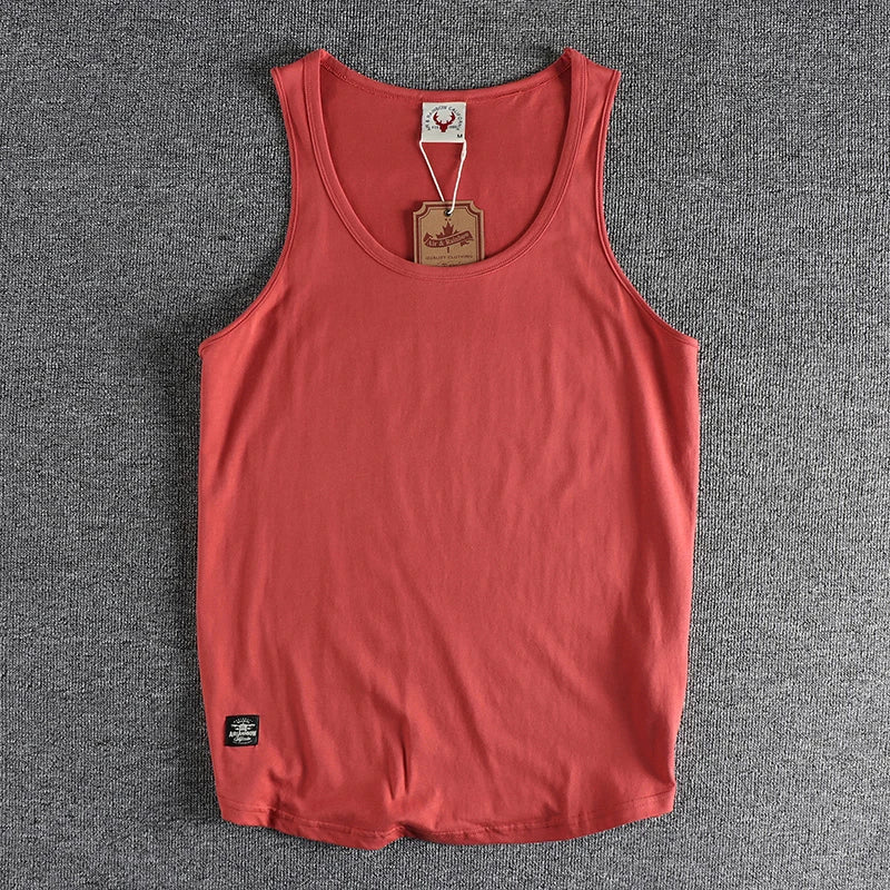 Cotton sleeveless T-shirt vest men's loose vest American style outside wear short sleeve boys sports fitness top tide summer