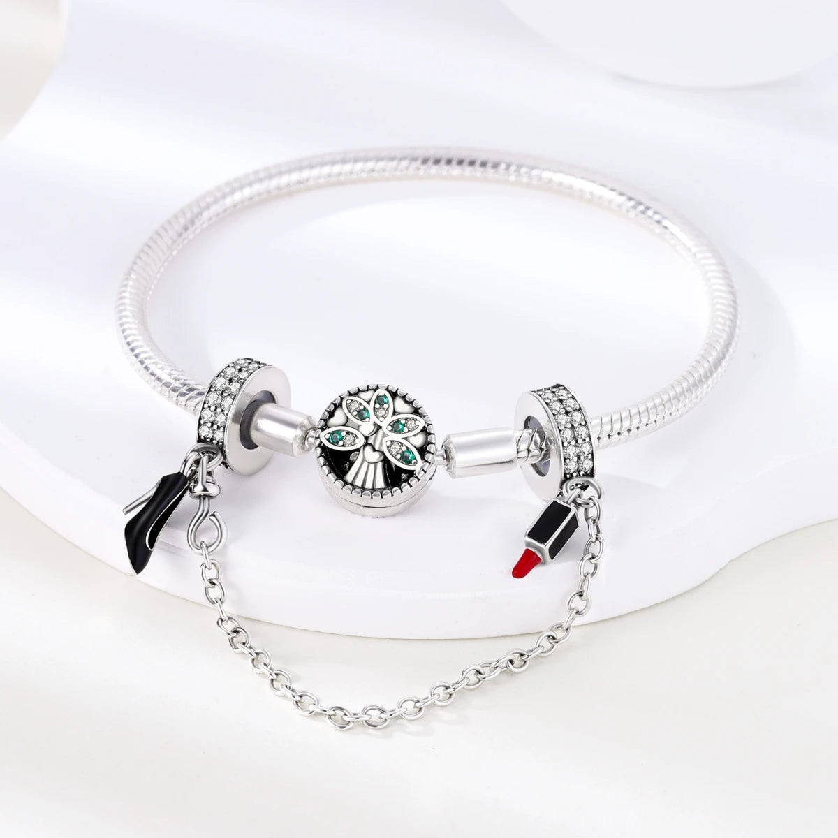 925 Silver Lipstick High Heels Charms For Lady Pendant Fit Original Bracelet DIY Ornament