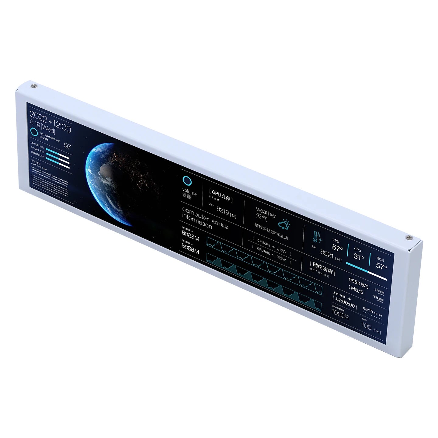 TURZX 9.2 Inch Type-C Chassis Secondary Screen 1920*462 IPS Display CPU GPU RAM HDD Weather Monitor LCD No AIDA64 USD Display