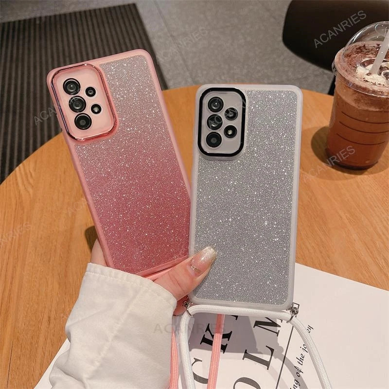 For Honor Magic 7 Lite 5G 6 5 4 X9c X7c X9b X8b X7b X9a Crossbody Lanyard Clear Glitter Silicone Soft Case Mgic7Lite 7lite Cover