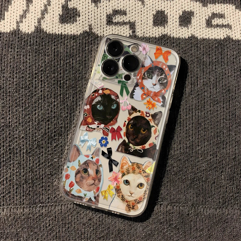 Colorful Cat Design Phone Case For iPhone 17 Pro Max 16 15 14 13 12 11 16 Plus 17 Air Shockproof Silicone Bumper Cover