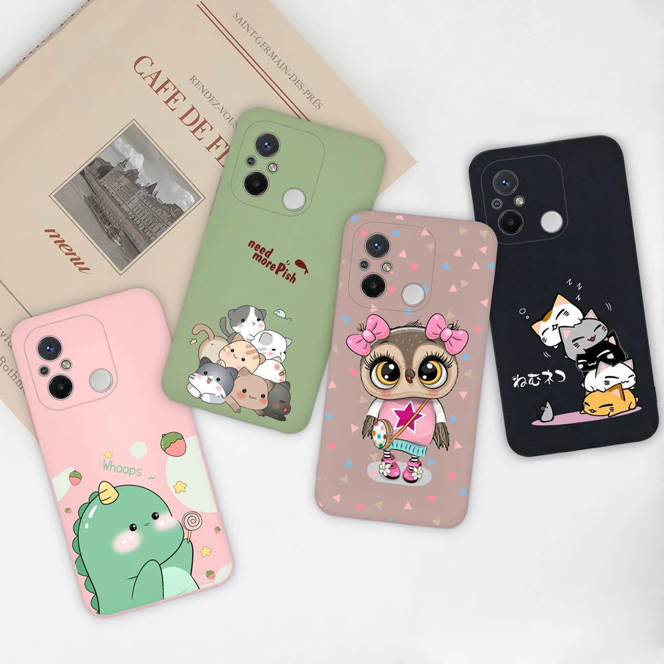 Phone Case For Redmi 12C 11A 4G Cartoon Dinosaur Soft Silicon TPU Matte Back Cover Coque For Redmi 12 C 11 A 4G Funda Capa Shell