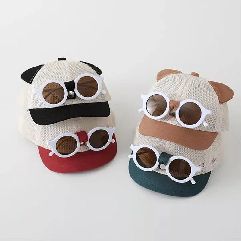 Summer Mesh Baby Baseball Cap With Detachable Sunglasses Cartoon Ear Infant Boys Girls Sun Hat Kids Duck Tongue Hats