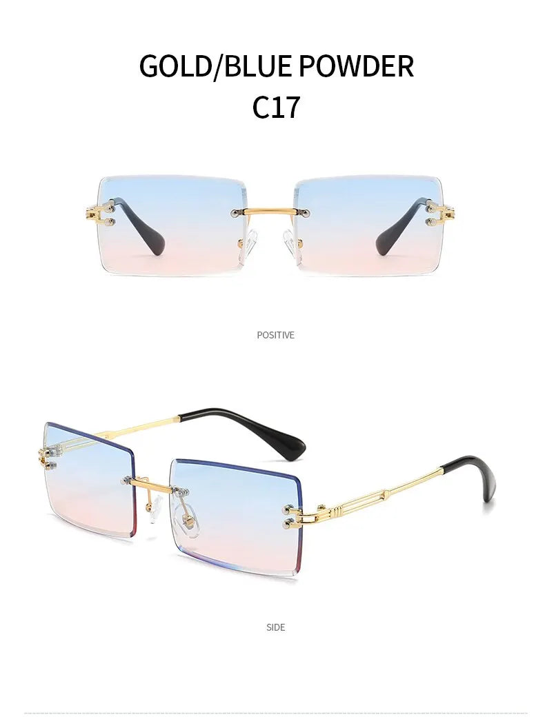 Vintage Fashion 2021 New Sunglasses Rimless Frameless Rectangle Shades Gradient UV400 Summer Traveling Sun Glasses for Women