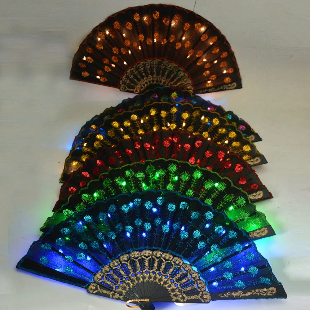 Party Glow Light Up Flower Peacock Hand Fan Dance Show Church Birthday Gift  Bar Props Wedding Festival Halloween Christmas