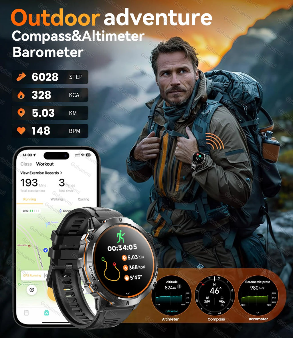 New Outdoor Military Smart Watch Men 1.73" AMOLED IP69K 10ATM Waterproof Compass 1000mAh Super Large Battery HD Call Watches Men
