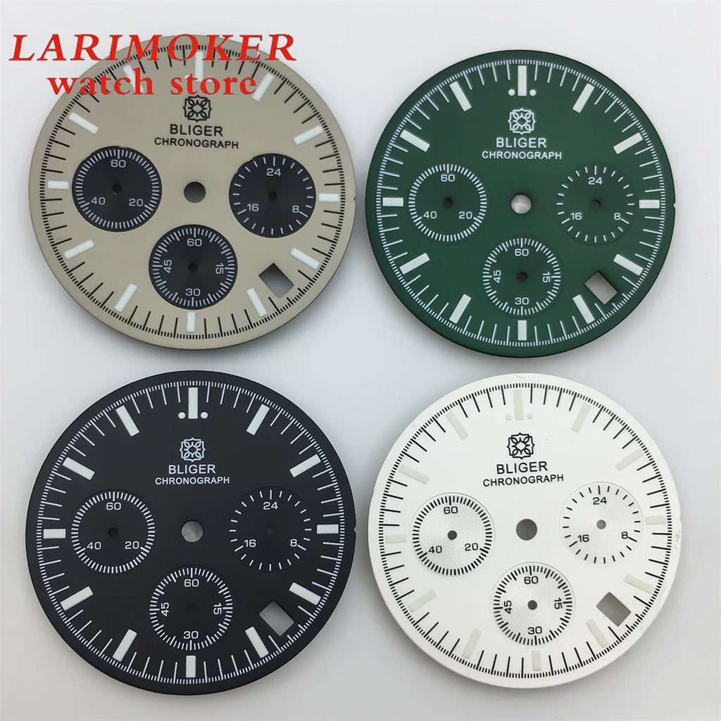 BLIGER 31.5mm 6-pin dial quartz movement Watch dial with VK63 Watch hands C3 green glow-in-the-dark with VK63 movement
