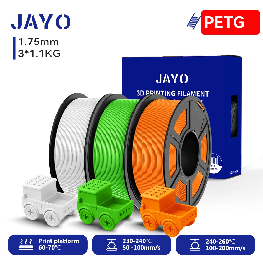 JAYO PETG/High Speed Matte PETG 3D Printing Filament 1.75MM Mix-Colors & No bubbles &Non-toxic For 3D Printer & Pen 3Rolls
