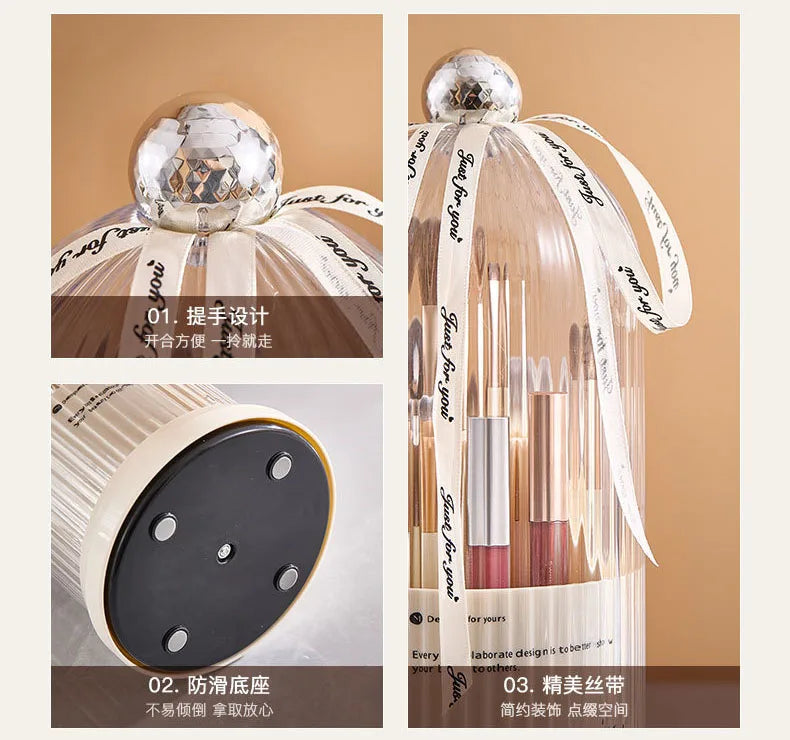 360° Rotating Make Up Organizer With Lid Luxury Cosmetic Brushes Holder Lipstick Eyebrow Pencil Holder Eye Shadow Storage Box