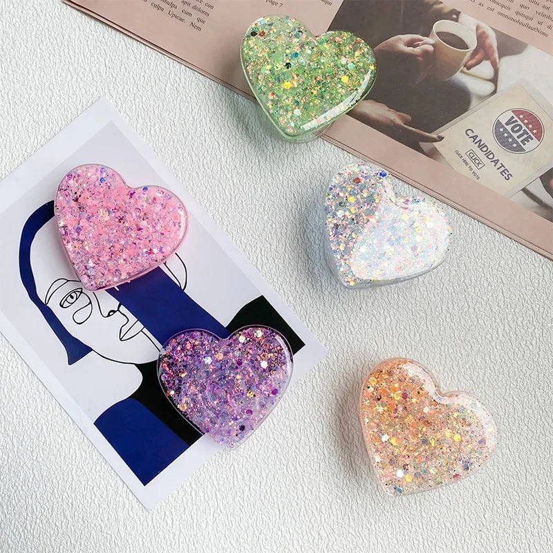 Stylish Glitter Sequins Love Heart Smart Tok For Magsafe Magnetic Phone Griptok Grip Tok Stand Universal Phone Smart Tok Holder