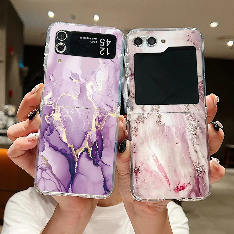 For Samsung Galaxy Z Flip 7 6 5 4 3 Case Watercolor Marble Pattern Hard Clear Folding Cover For Samsung Z Flip6 Flip5 Flip7