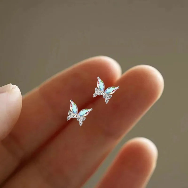 925 Silver Needle Water Drop Flower Crystal Earrings Shiny Silver Color Beautiful Mini Earrings Jewelry Gifts