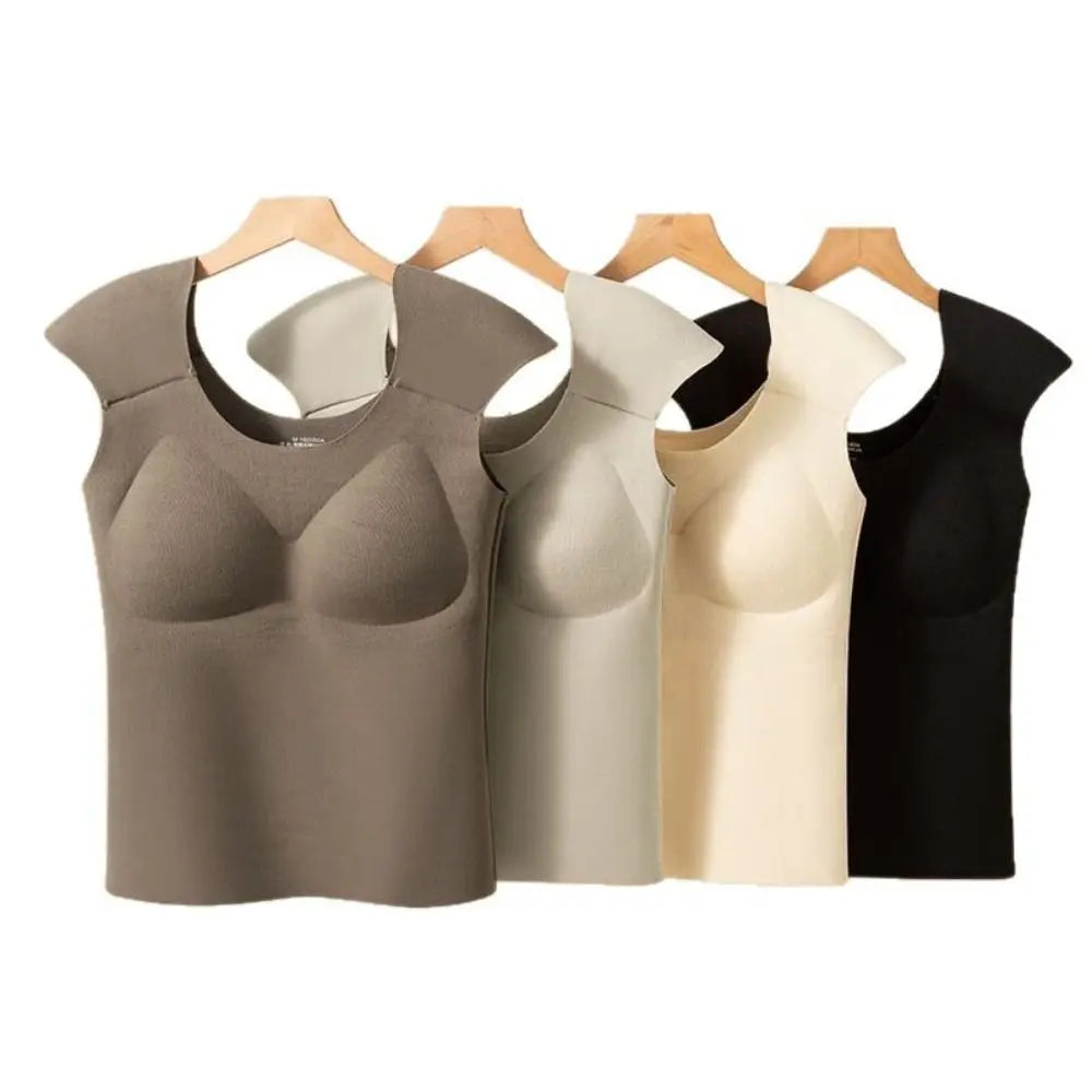 U-neck Right-angle Shoulder Vest Seamless Invisible Thermal Underwear Winter Autumn Sleeveless Underwear for Women