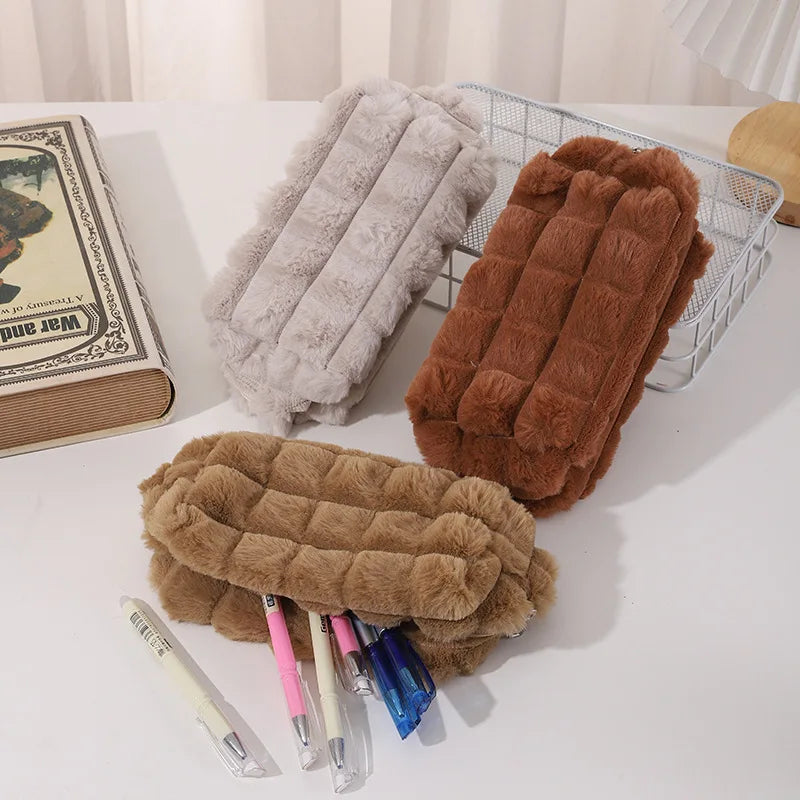 Office Supplies Zipper School Supplies Corduroy Pillow Plush Pencil Case Cosmetic Bag Storage Box Corduroy Makeup Bags