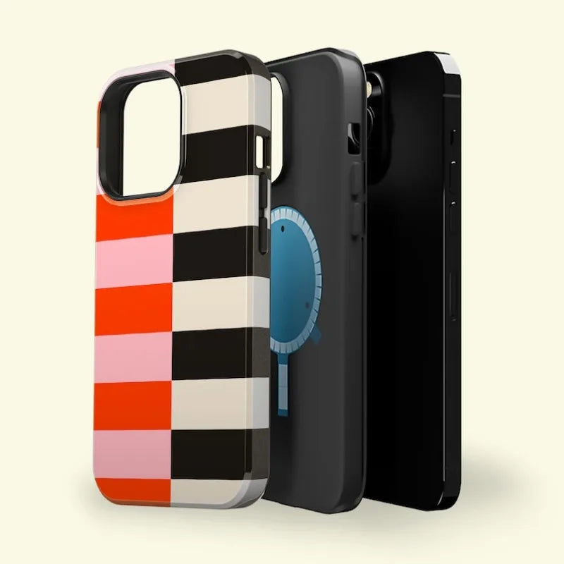 Striped Pink, Orange, Black   Case For IPHONE 16ProMax 15 14 13 12 11 PRO Plus Acrylic TPU Two in one Magnetic Phone Cases
